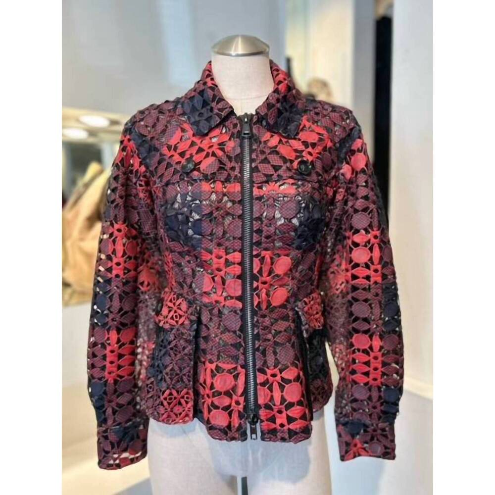 NEW BYRON LARS plaid eyelet jacket in red/black